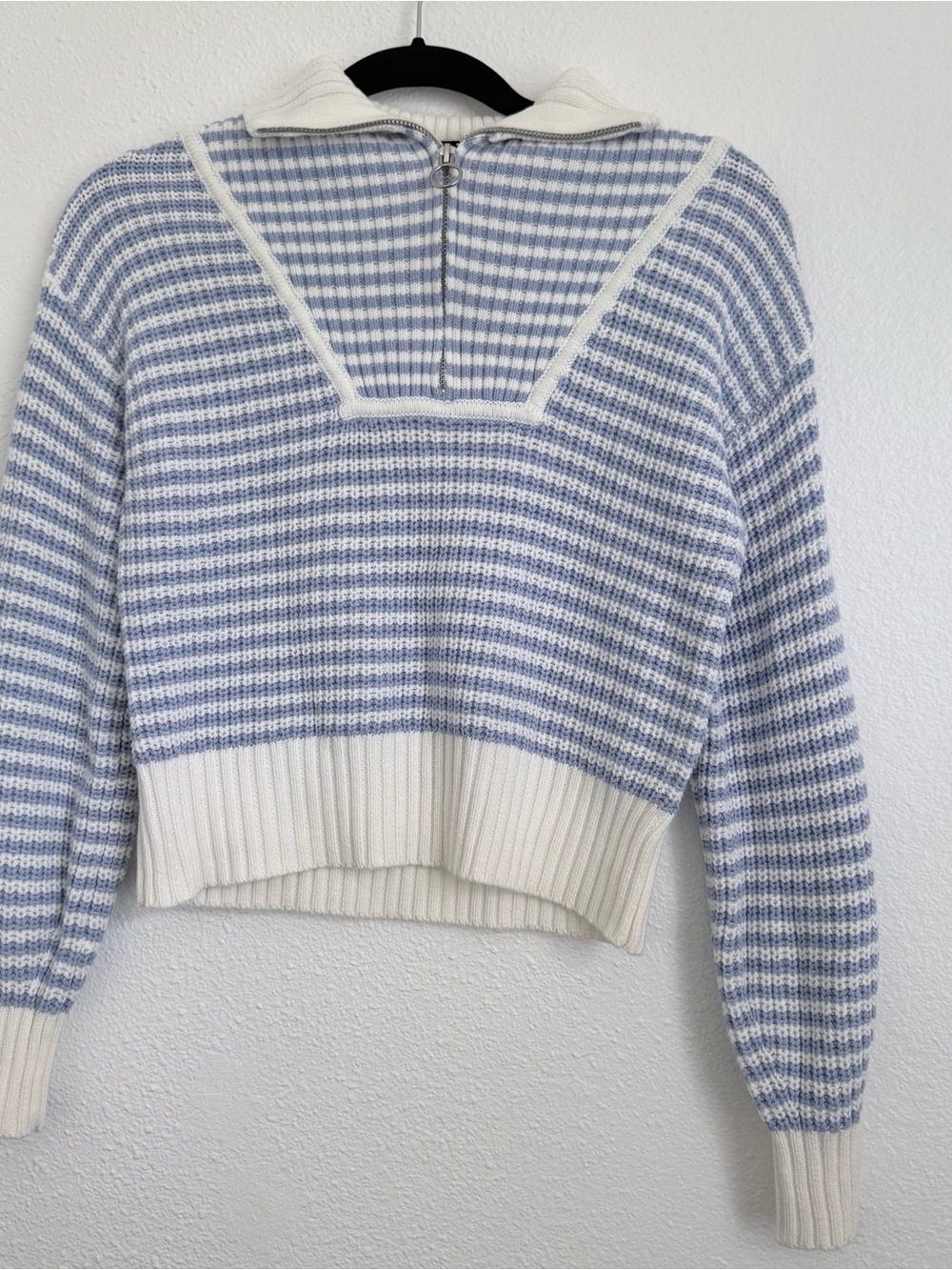 Jessica Simpson Blue and White Striped Knit Quarter-Zip Sweater Coastal XS NWT - Picture 2 of 9